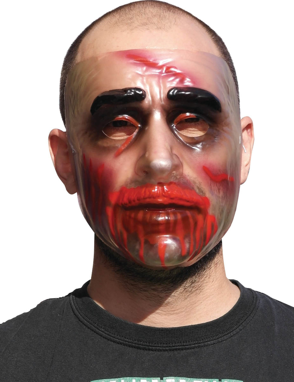 Máscara de halloween para hombre transparente con manchas de sangre rojas