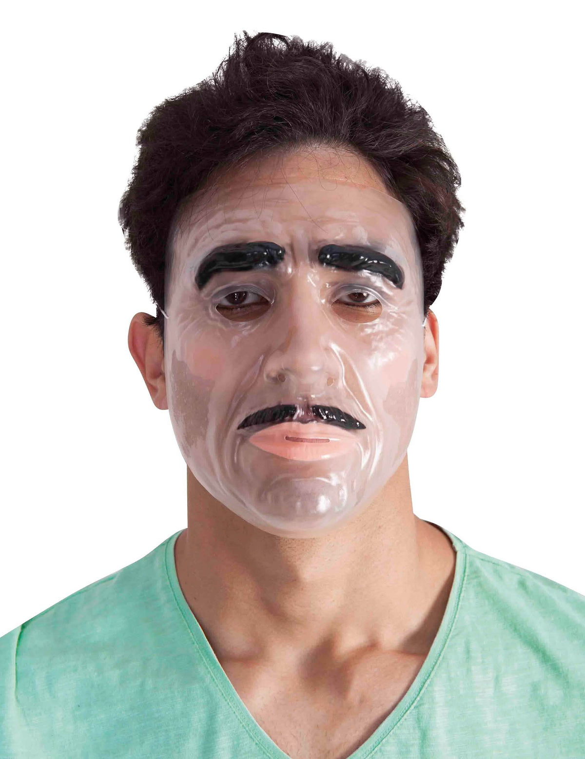 Máscara transparente para hombre adulto con cejas y bigote negros