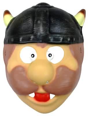 Máscara vikinga para adulto marrón y negro con casco de pequeñas cuernos