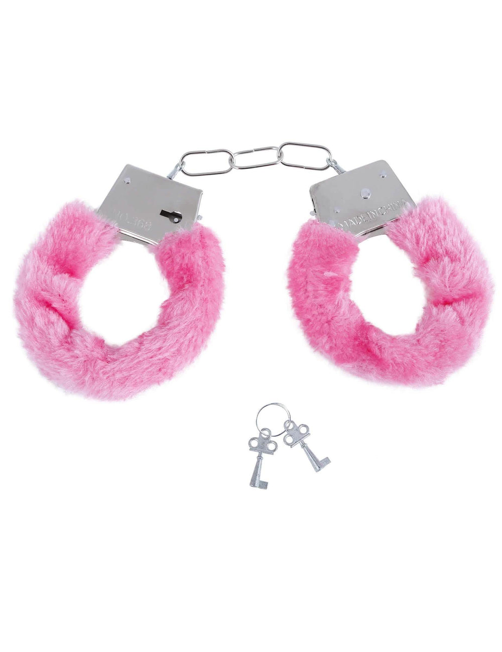 Menottes en fourrure pour adulte rose avec clés