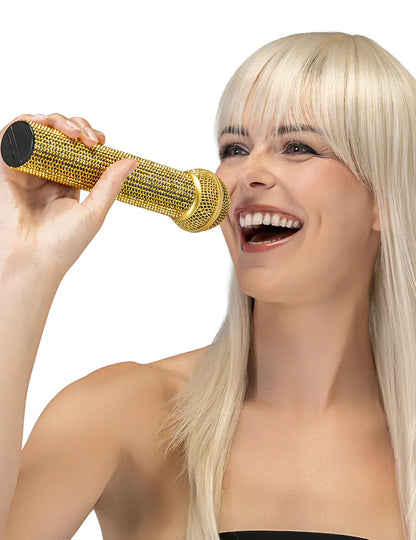 Micrófono con strass dorado 23 cm