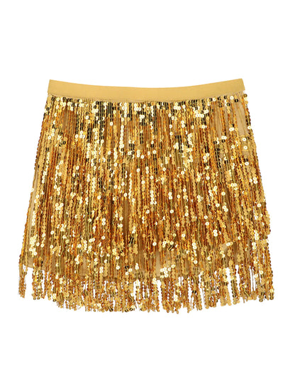 Vue de face de la minijupe à paillettes pour femme