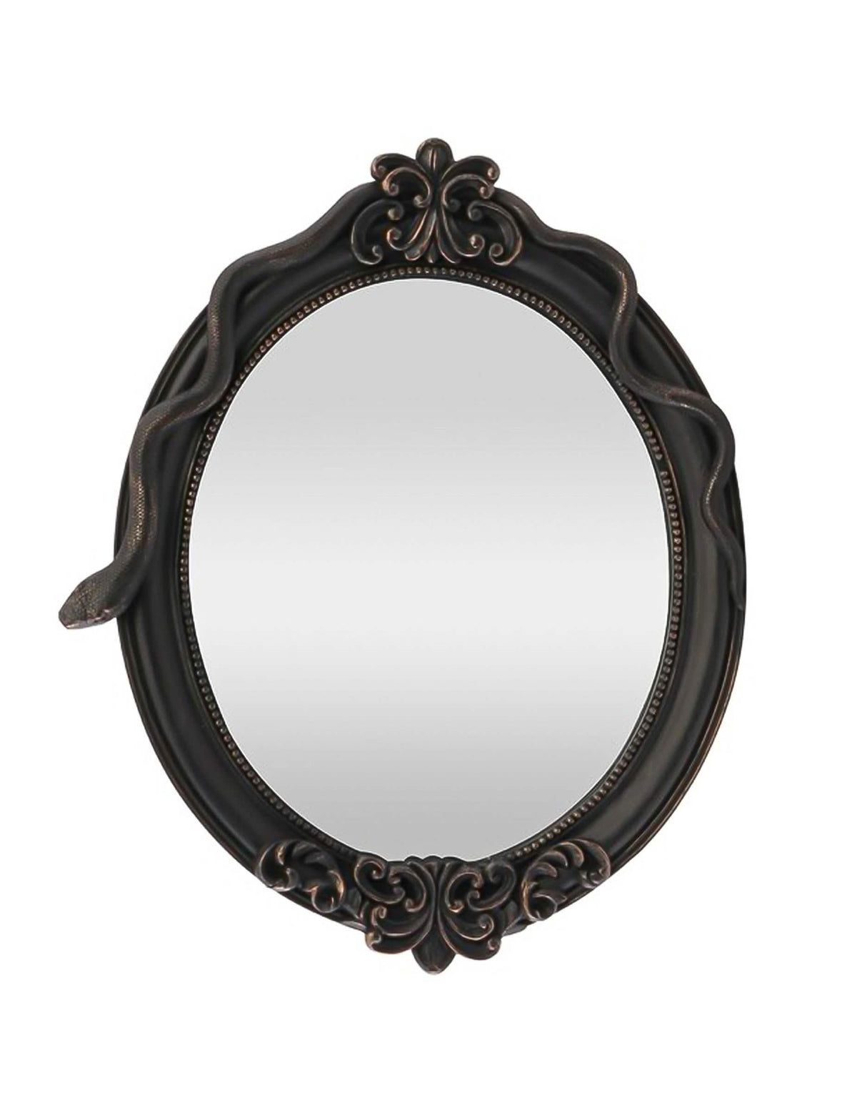Espejo ovalado decorativo de resina con serpiente negra 30 x 3 x 37 cm