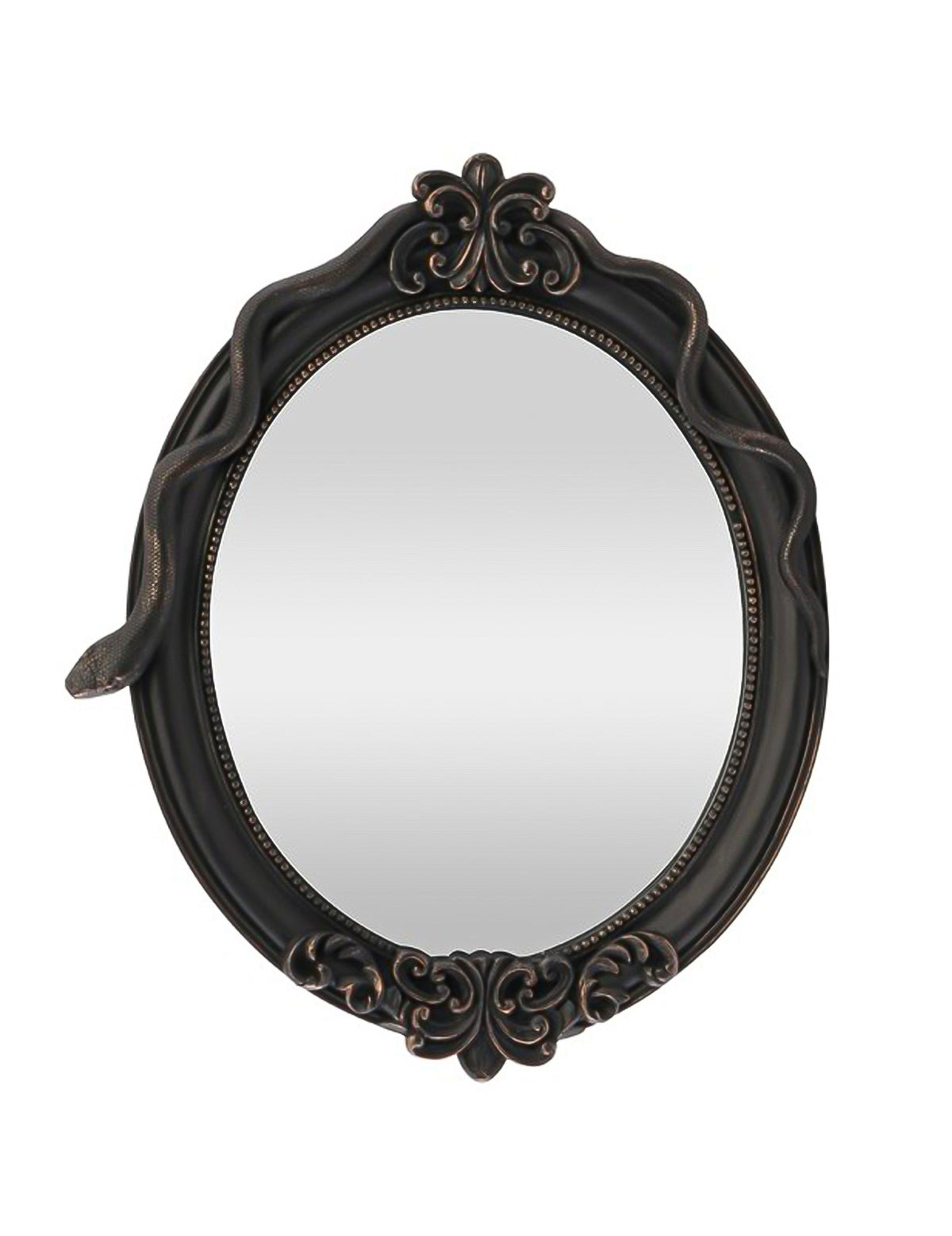 Espejo ovalado decorativo de resina con serpiente negra 30 x 3 x 37 cm