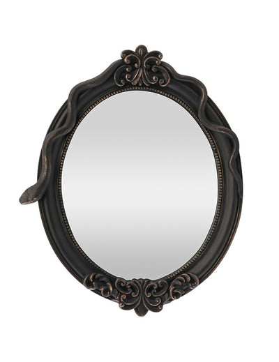 Espejo ovalado decorativo de resina con serpiente negra 30 x 3 x 37 cm