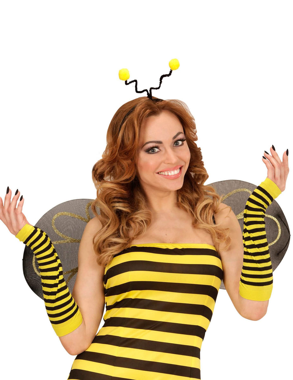 Manoplas largas de abeja para adulto amarillas y negras a rayas