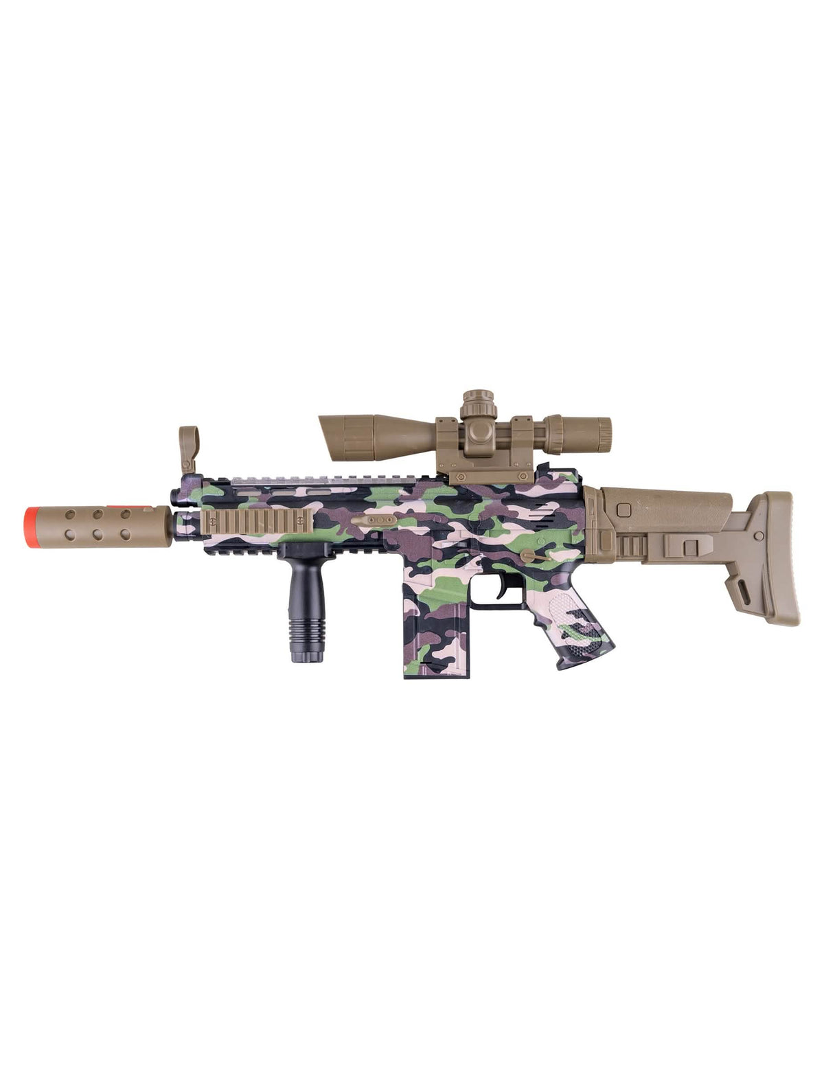 Mitrailleuse camouflage vert et marron avec effet fumée son et lumière