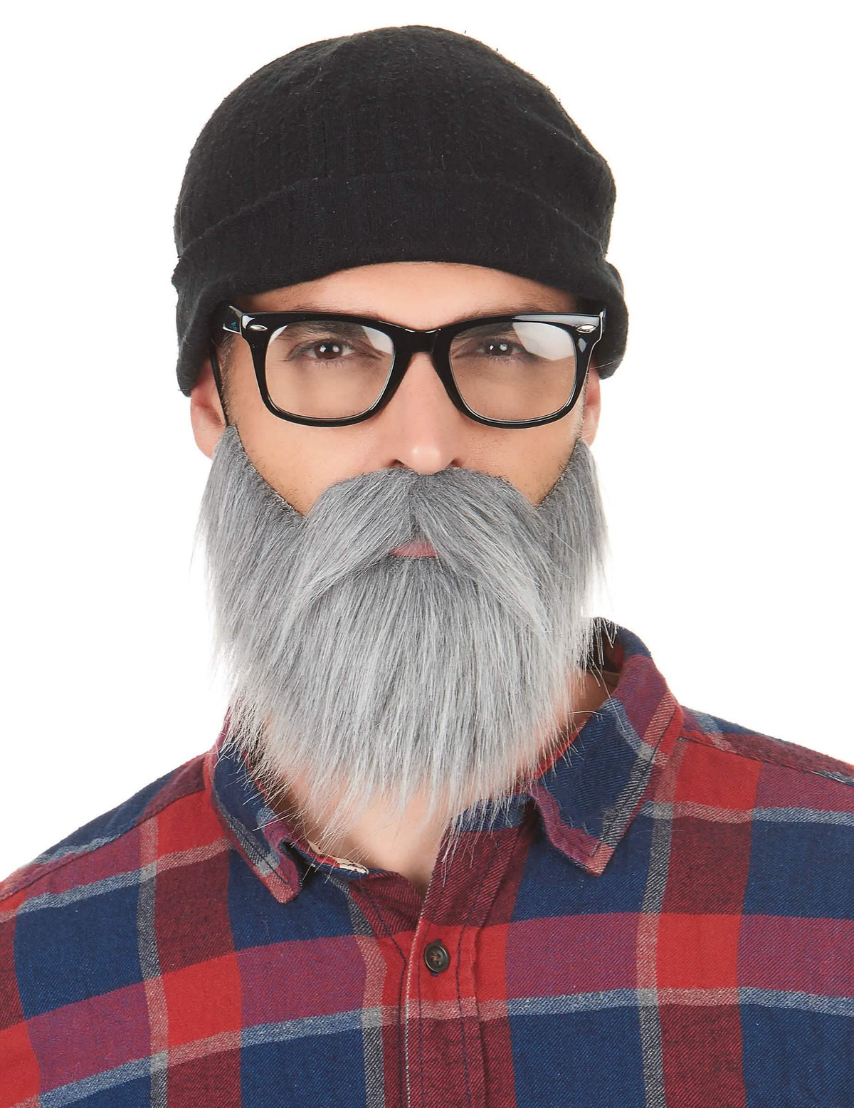 Primer plano frontal del bigote y barba grises para adulto