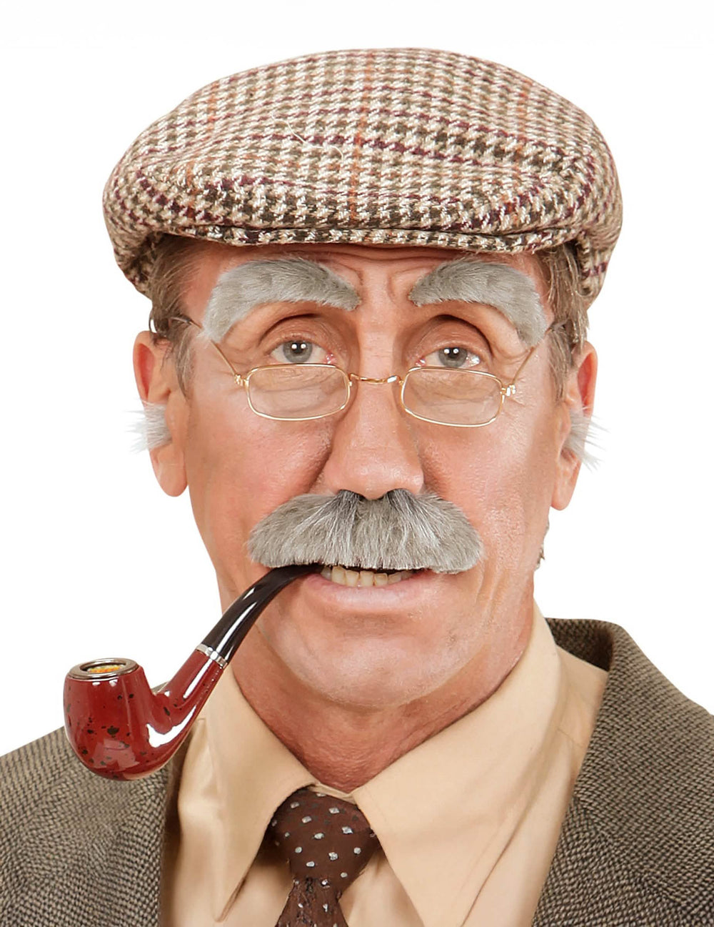 Moustache et sourcils de vieillard pour adulte gris
