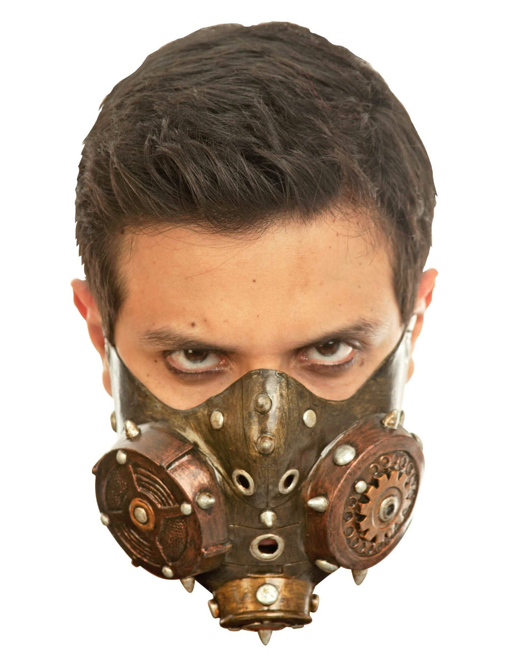 Semi máscara steampunk para adulto bronce con engranajes y remaches