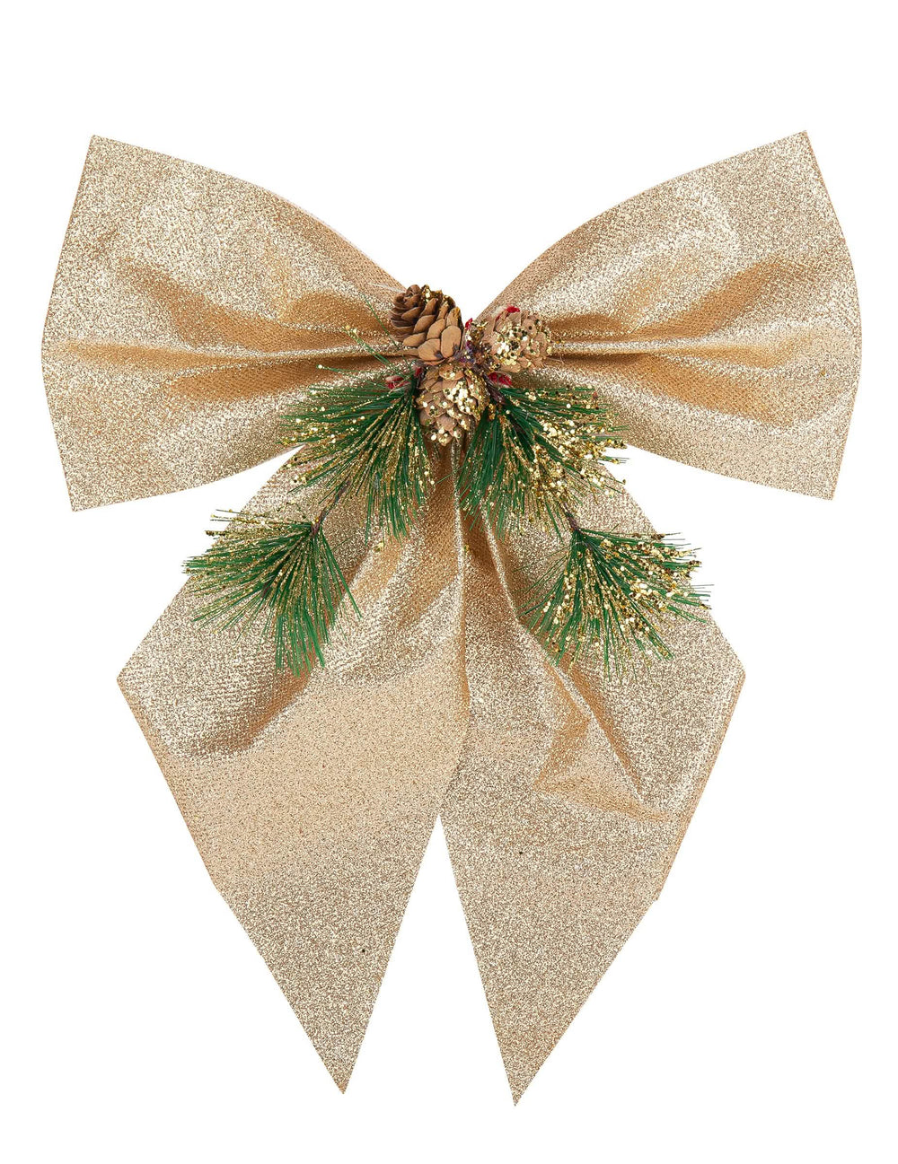 Nœud sapin et pommes de pin pour décoration de Noël champagne à paillettes