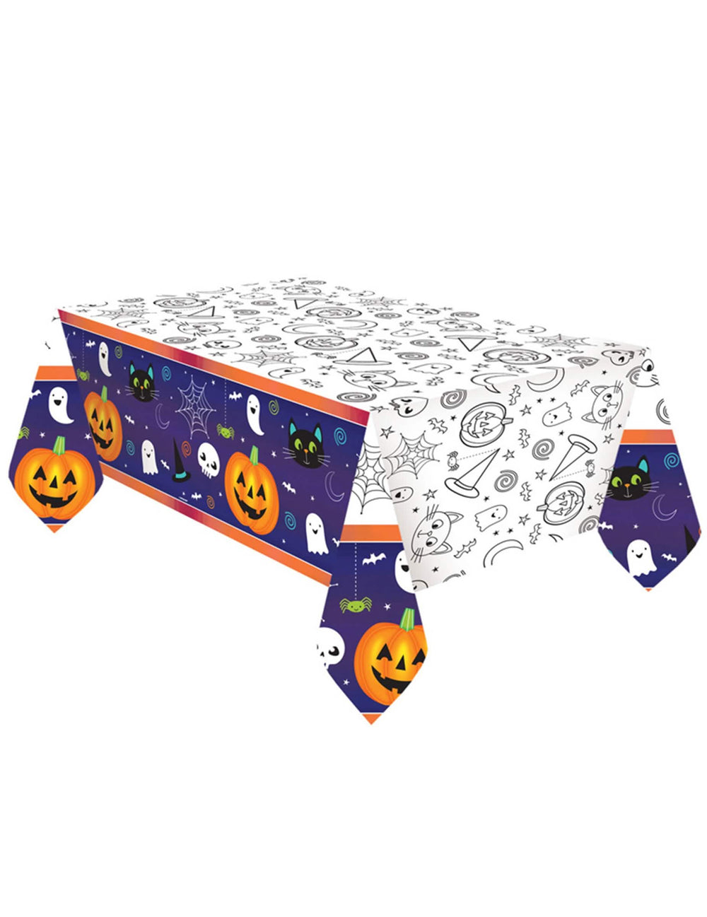 Mantel de papel halloween Friends blanco para colorear y violeta con calabazas