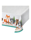Nappe en plastique animaux de la forêt pour anniversaire blanche effet bois avec renard et raton laveur
