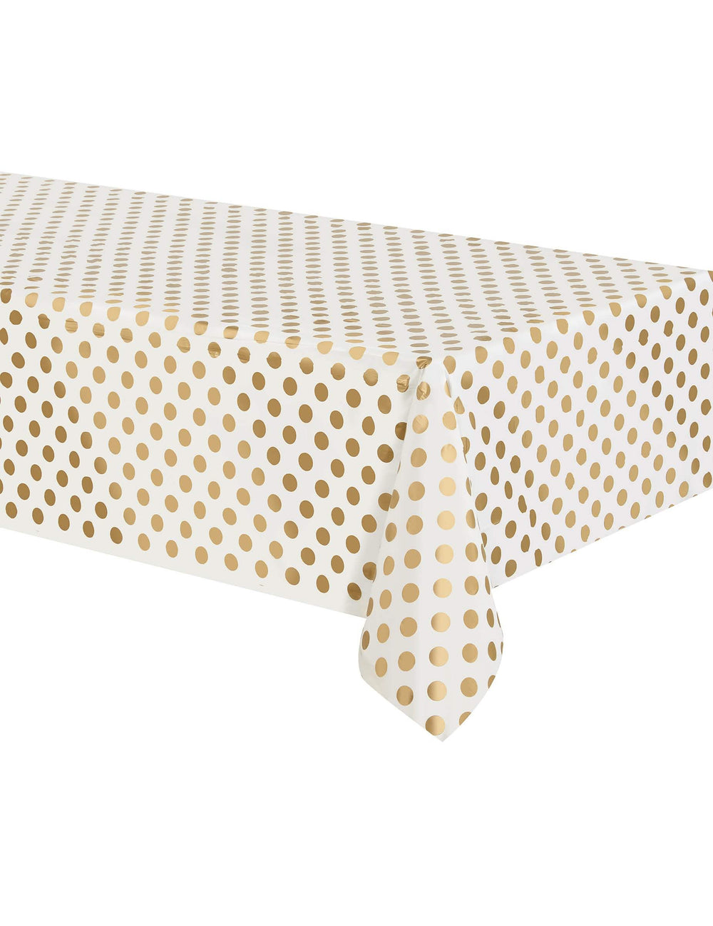 Nappe en plastique à pois dorés pour fête et anniversaire blanche