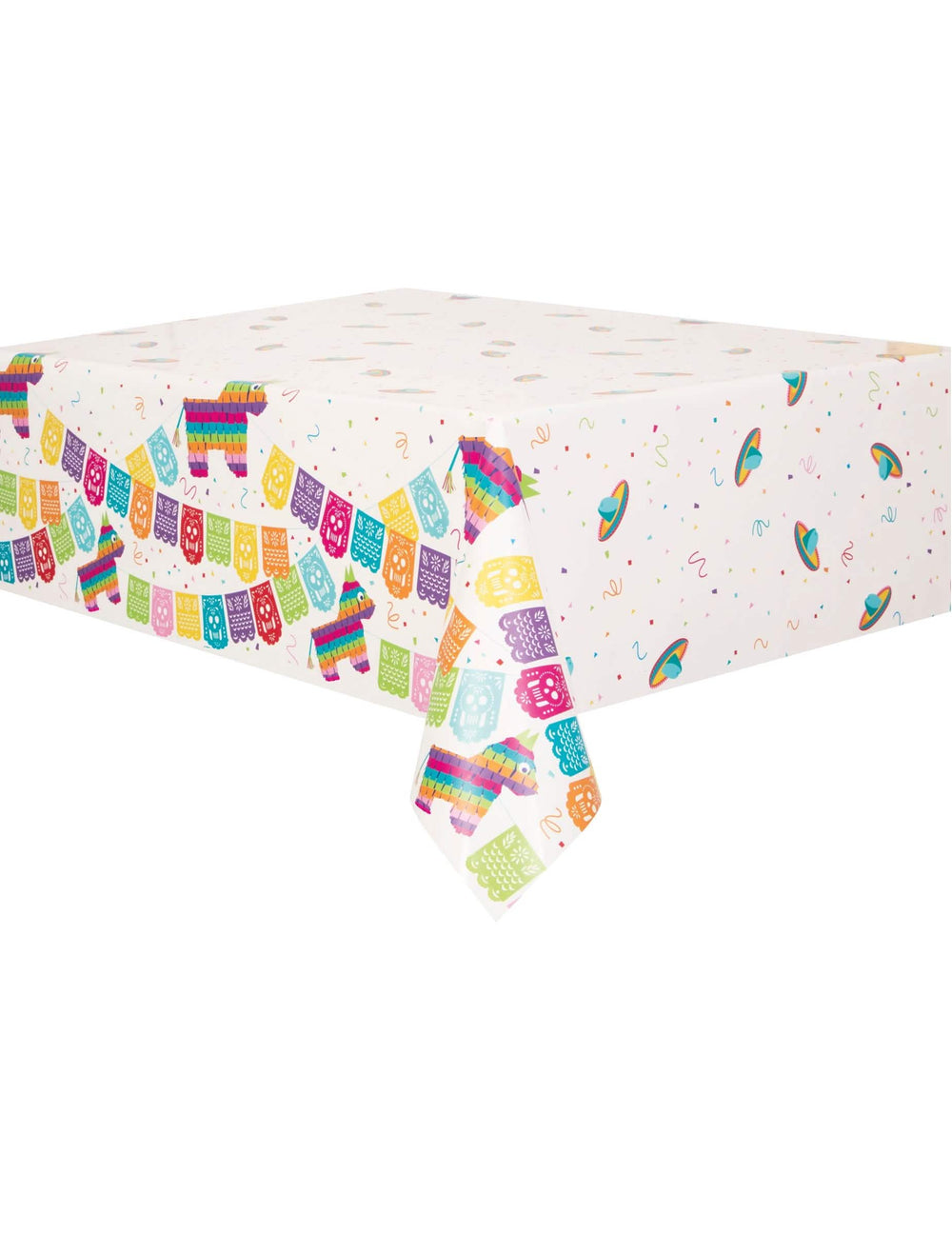 Nappe en plastique Fiesta Mexicaine blanche avec motifs colorés de piñatas et sombreros