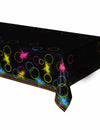Nappe en plastique Glow Party noire avec motifs cercles et taches néon colorés