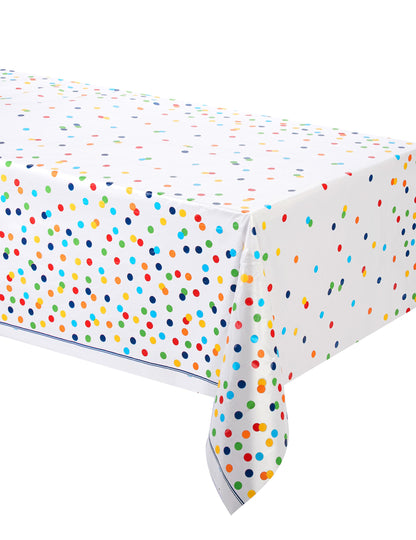 Nappe en plastique happy birthday à pois colorés pour fête blanche et multicolore