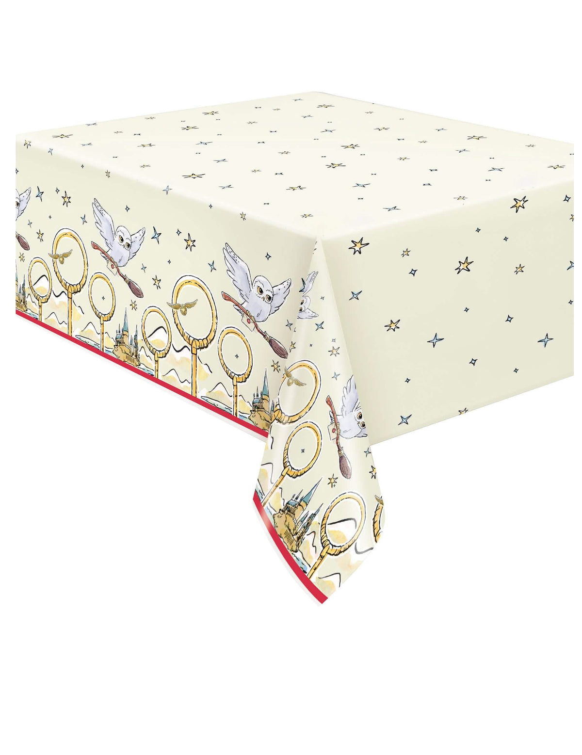 Nappe en papier Harry Potter pour fête crème avec motifs Hedwige et Poudlard
