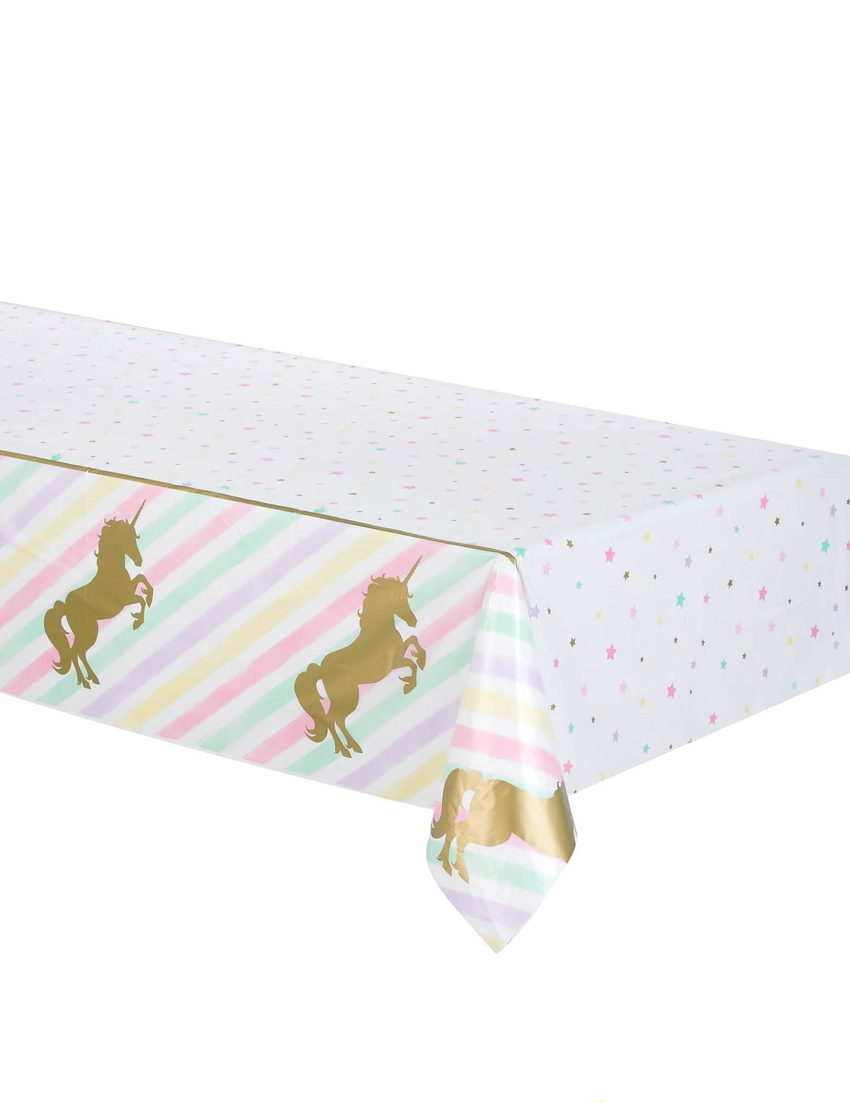Nappe en plastique licorne pastel et étoiles dorées