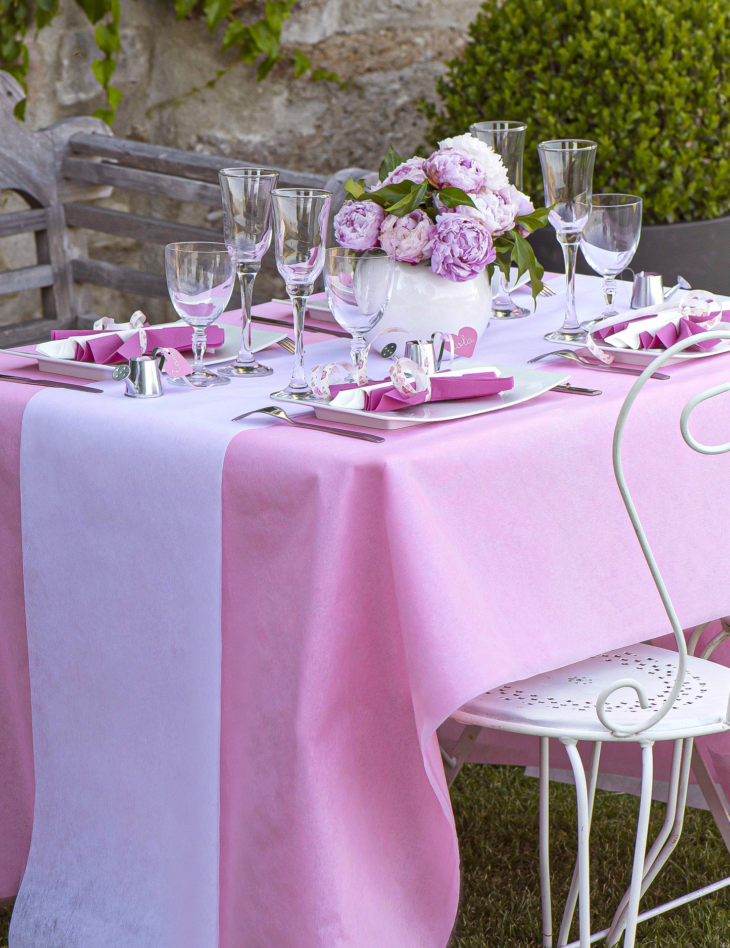 Mantel en rollo de tejido no tejido rosa 120 cm x 10 m