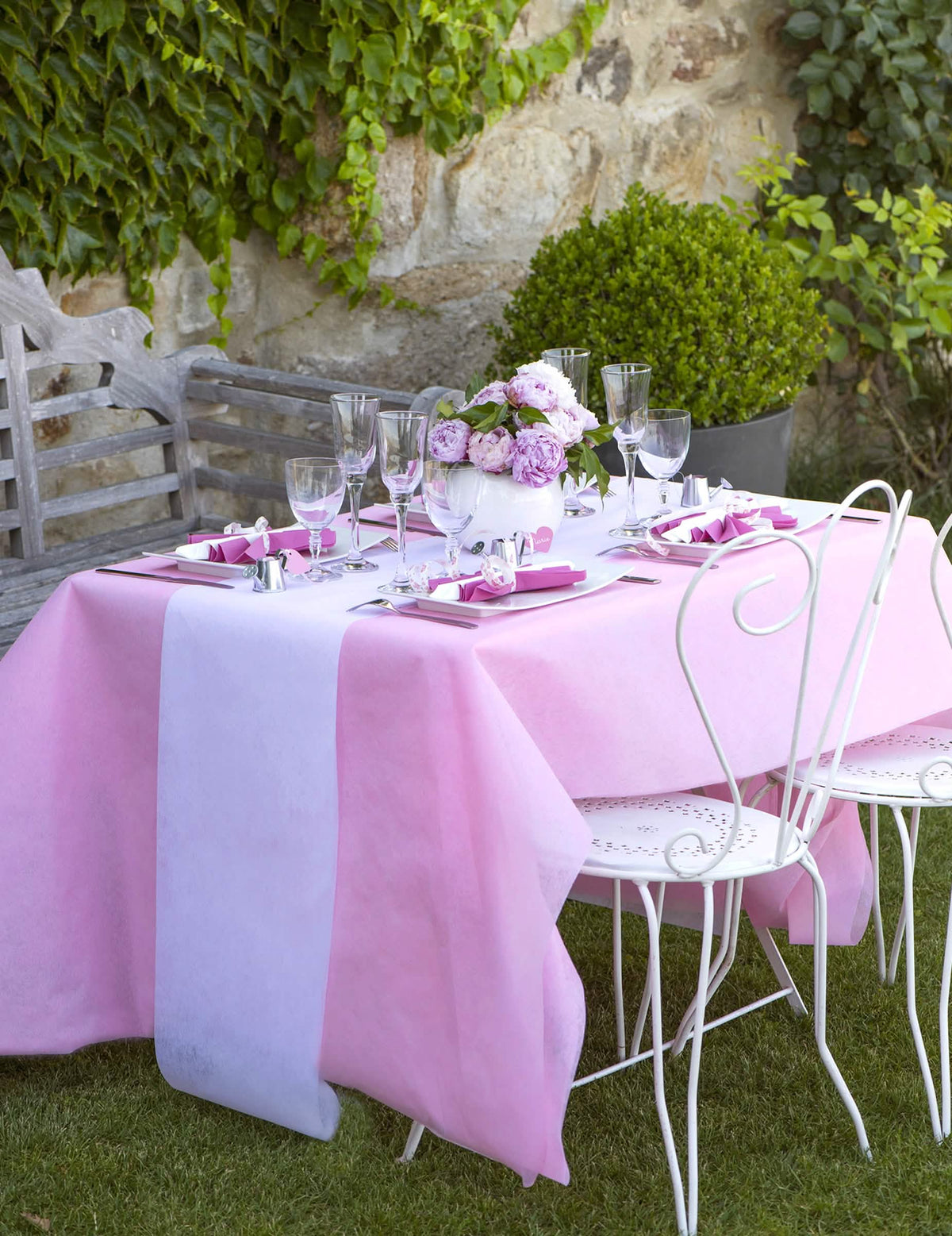 Mantel en rollo de tejido no tejido rosa 120 cm x 10 m