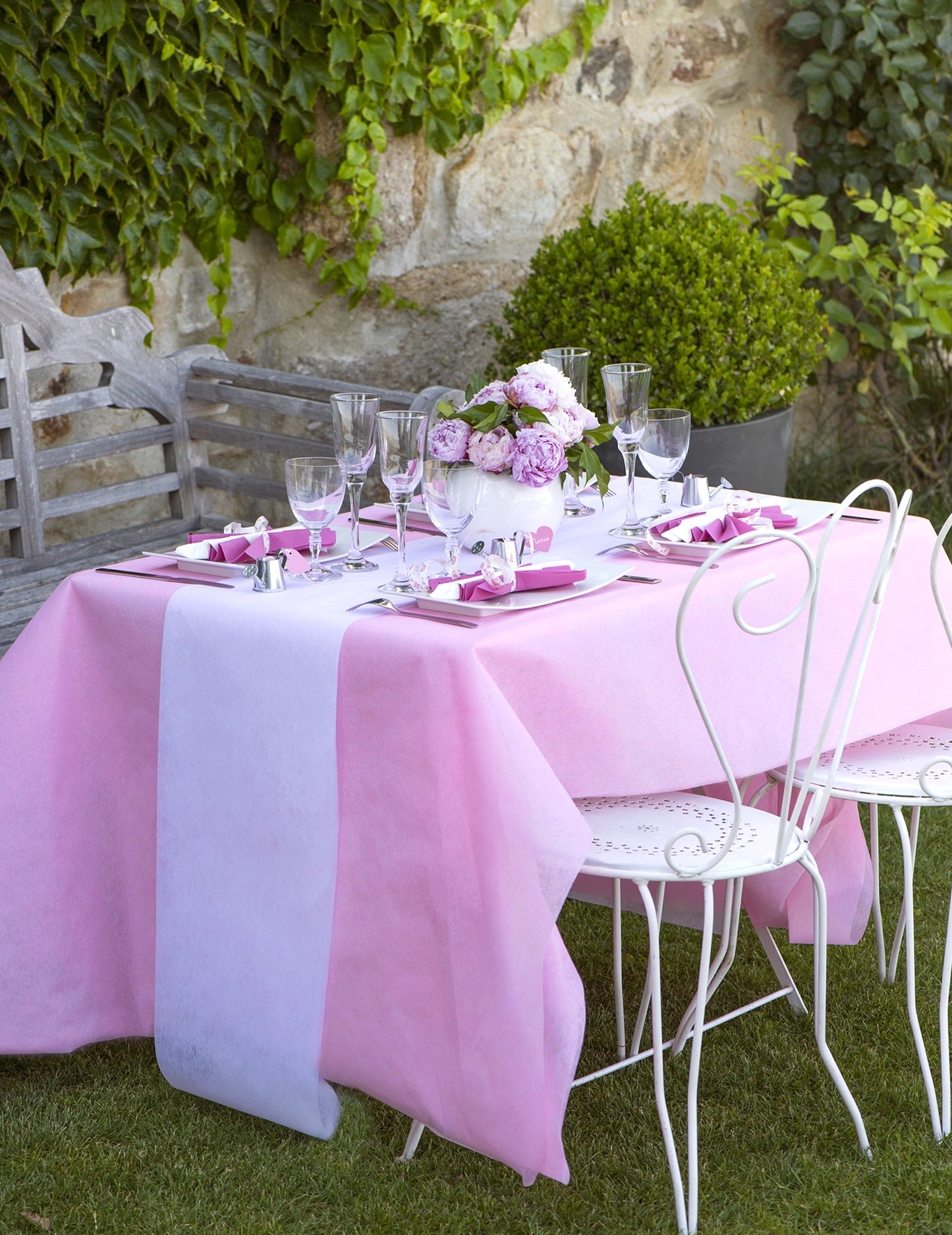 Mantel en rollo de tejido no tejido rosa 120 cm x 10 m