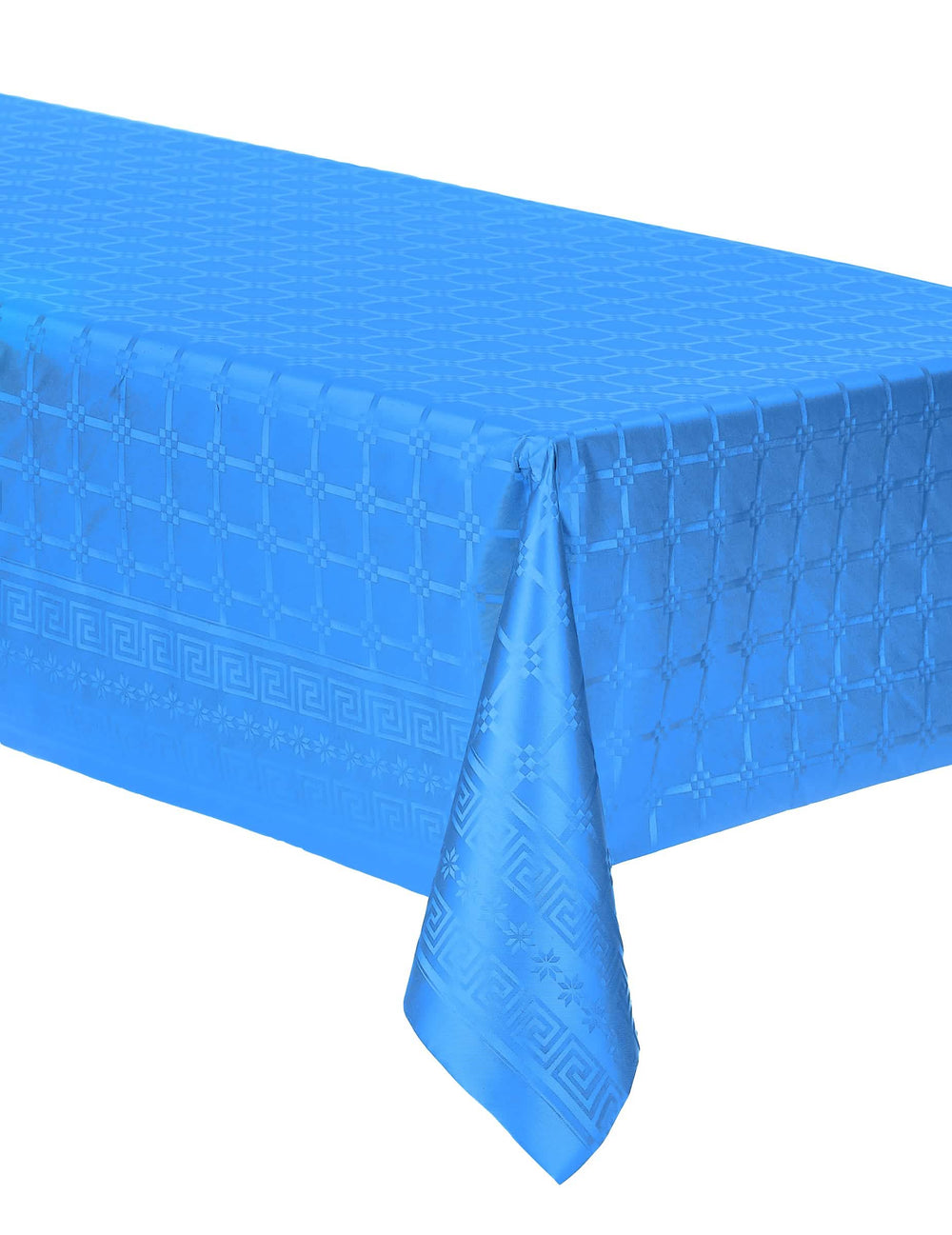 Mantel en rollo de papel damasco azul con motivos de frisos griegos