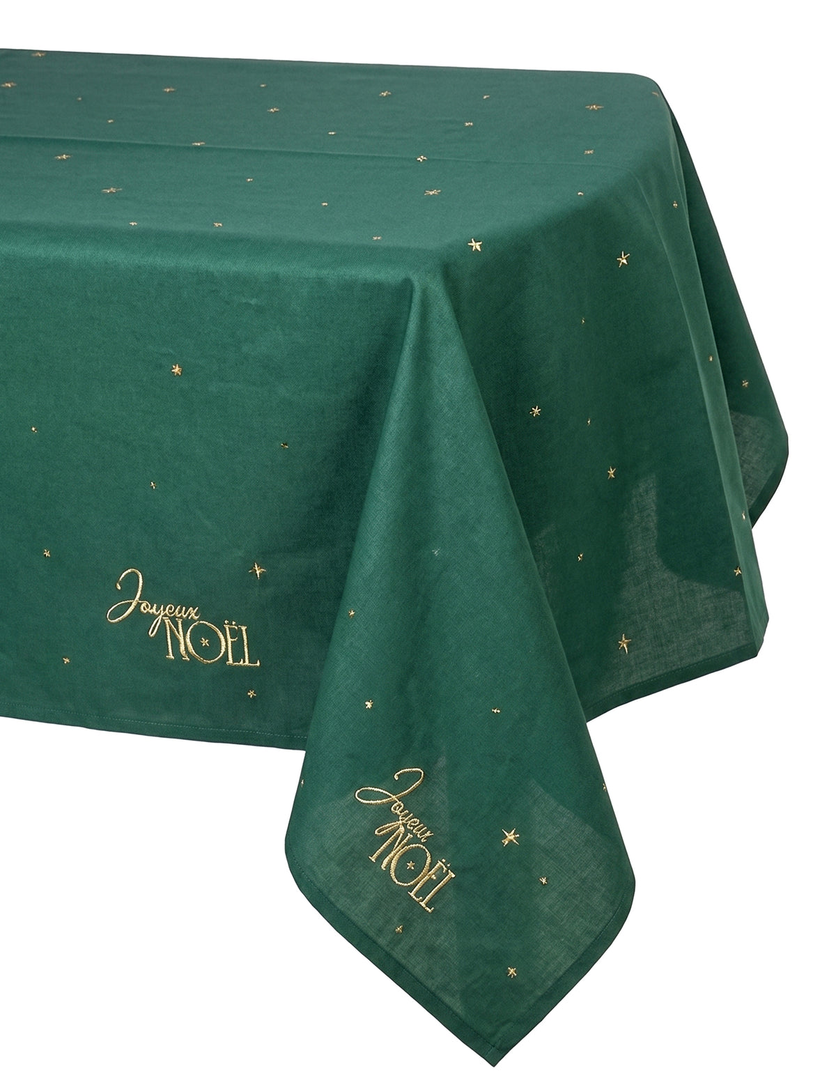 Mantel Feliz Navidad verde inglés y dorado 140 x 240 cm