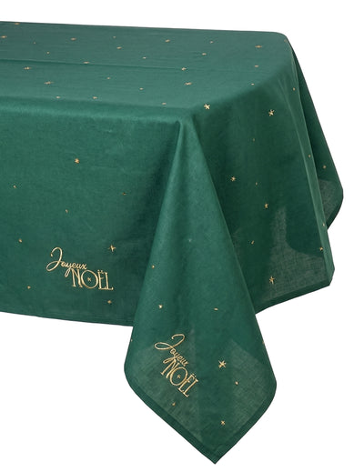 Mantel Feliz Navidad verde inglés y dorado 140 x 240 cm