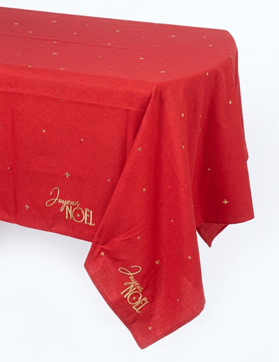 Mantel Feliz Navidad rojo y dorado 140 x 240 cm