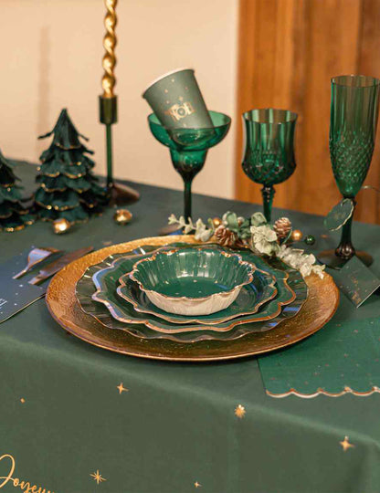 Mantel Feliz Navidad verde inglés y dorado 140 x 240 cm