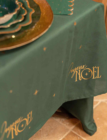 Mantel Feliz Navidad verde inglés y dorado 140 x 240 cm
