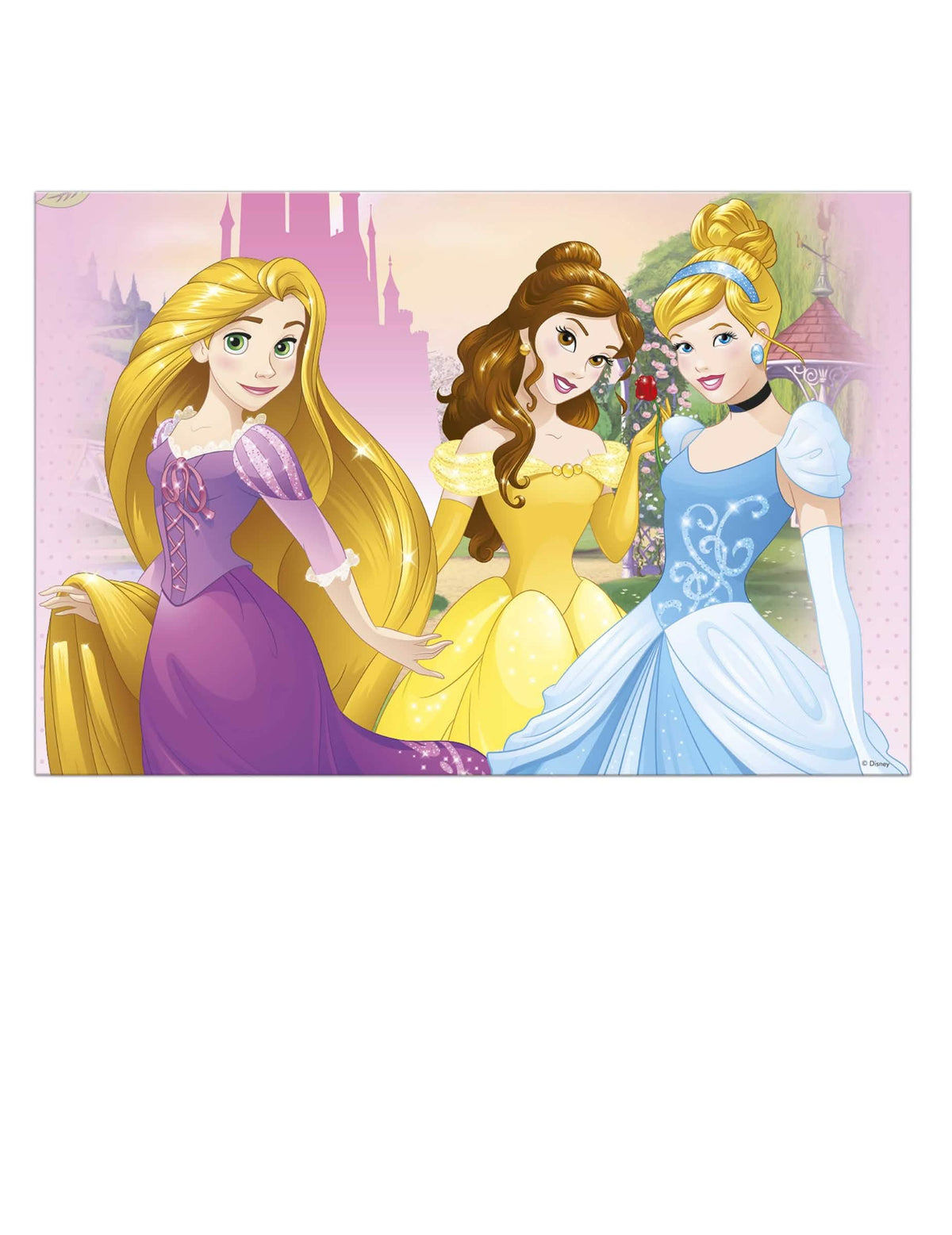 Nappe plastique Princesses Disney pour enfant rose avec Raiponce Belle et Cendrillon