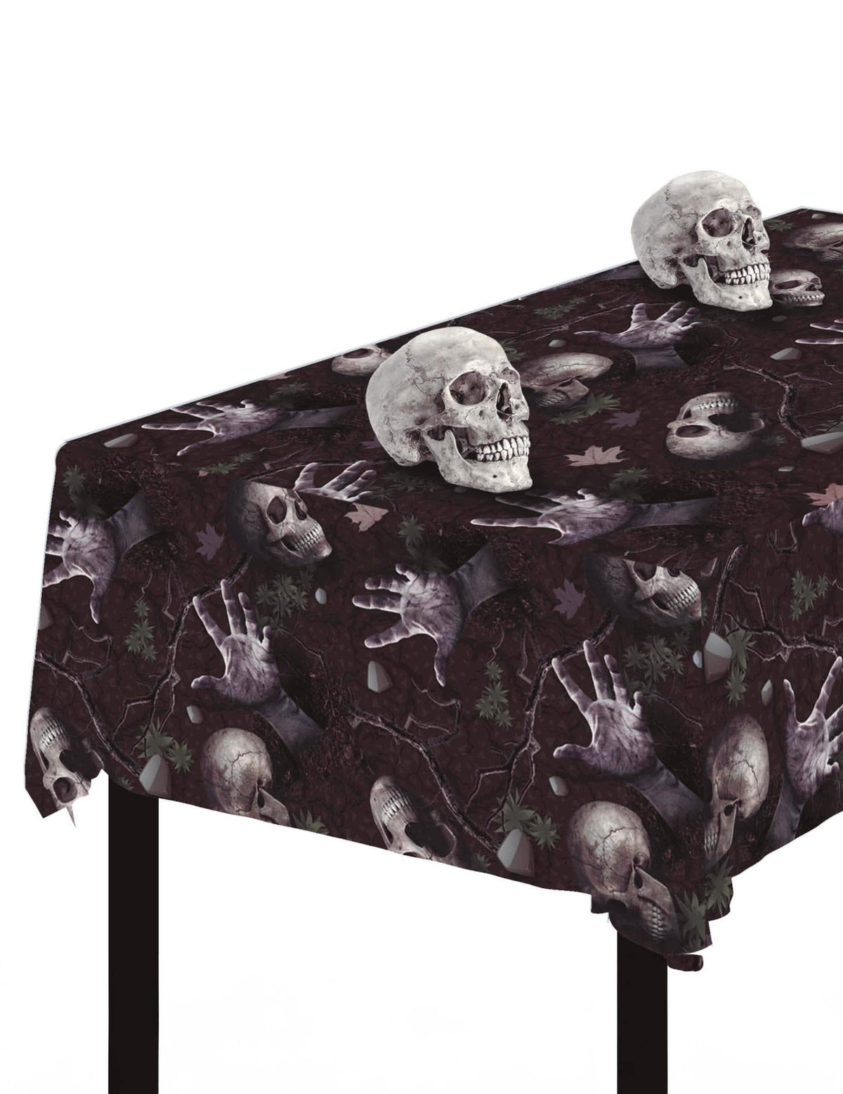 Nappe revenants du cimetière marron avec motifs de mains de zombies et crânes
