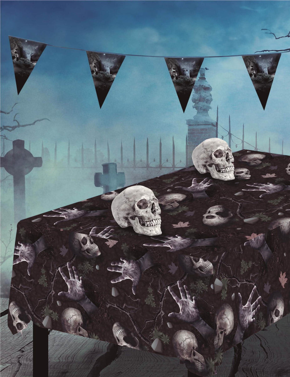 Mise en scène avec décor de la nappe revenants du cimetière