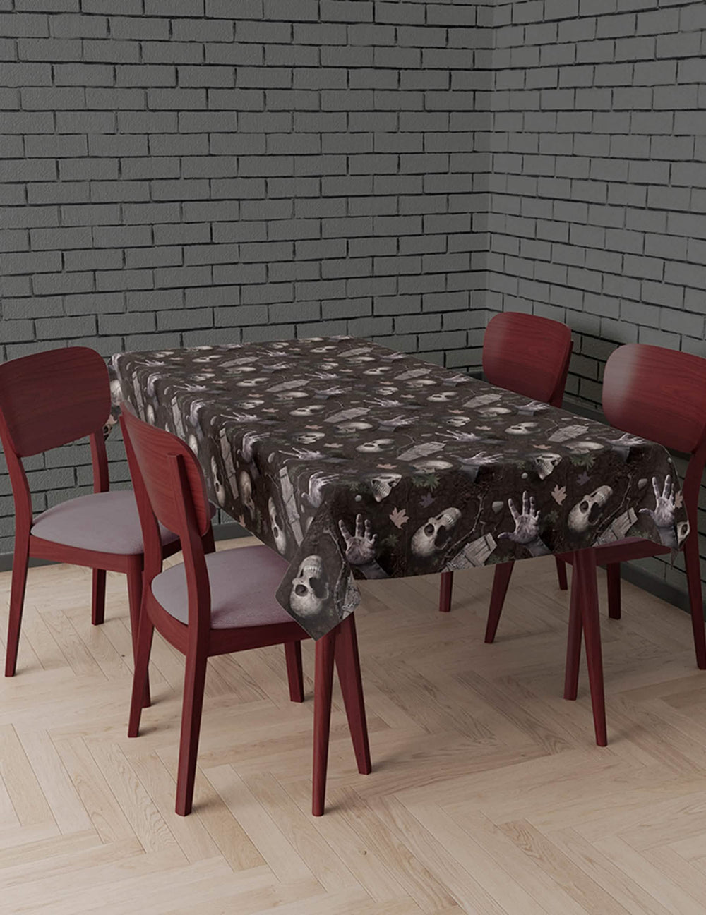 Nappe revenants du cimetière noir et gris avec motifs de crânes et mains de squelettes