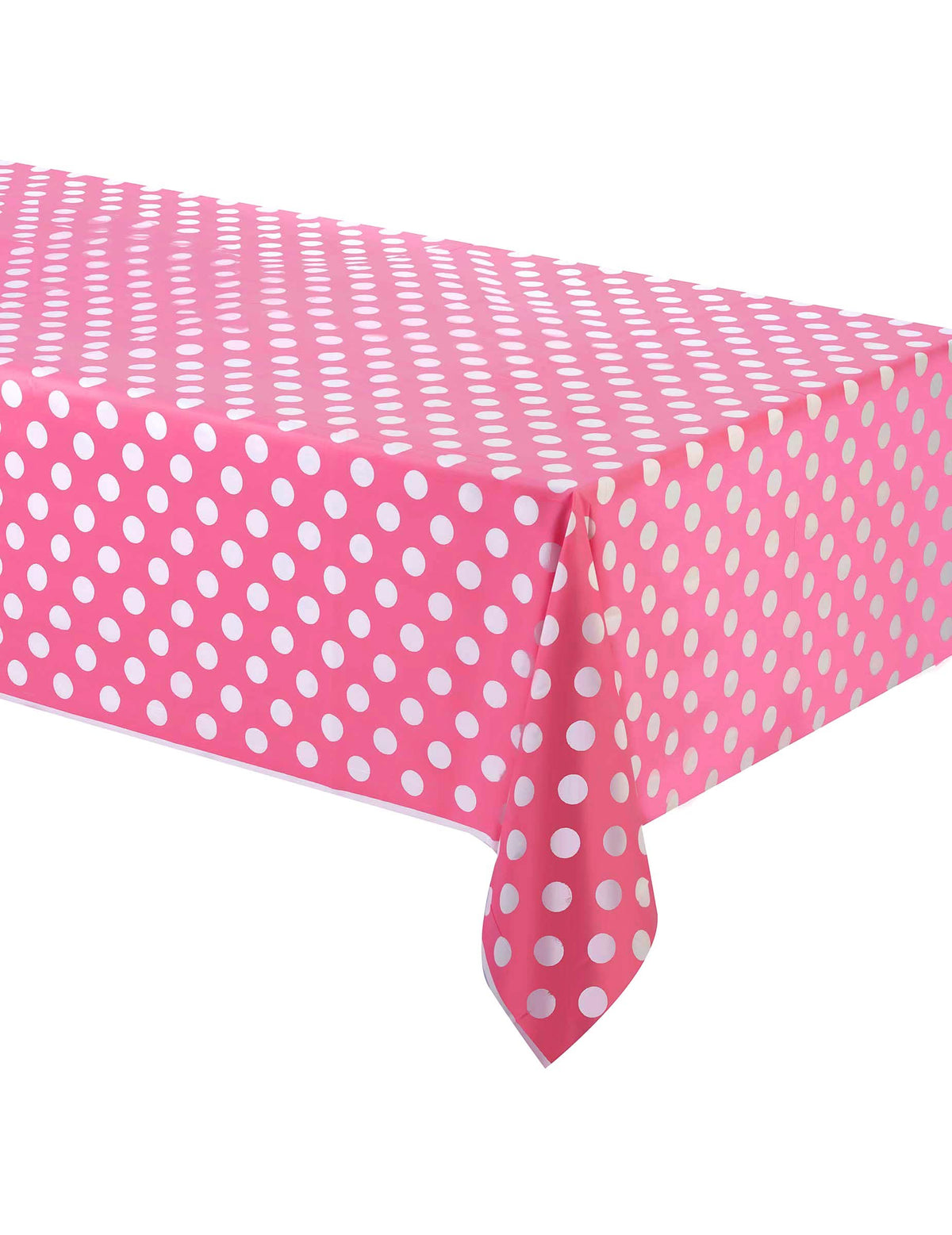 Mantel de plástico a lunares rosa y blanco