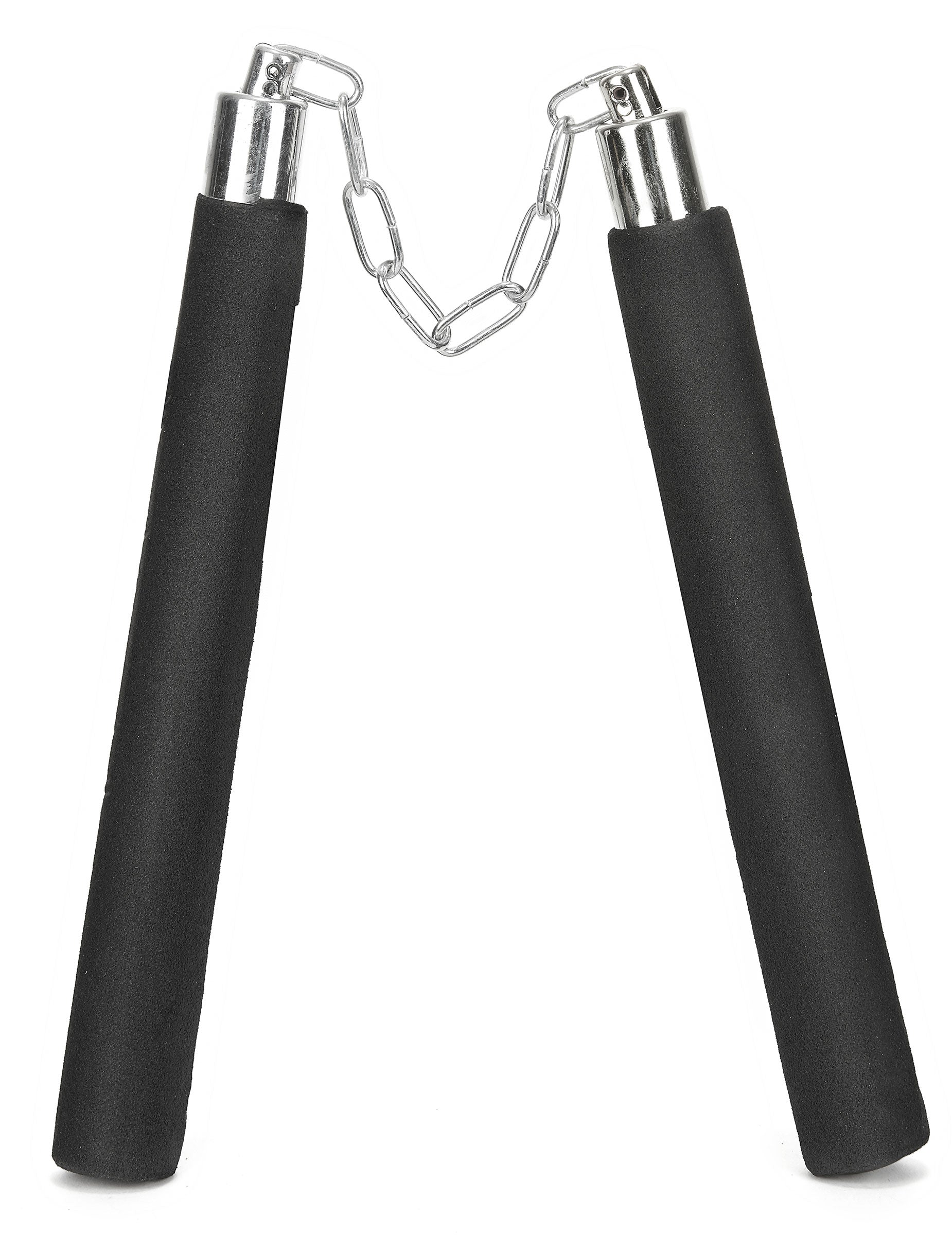 Nunchaku en mousse noir avec chaîne argentée