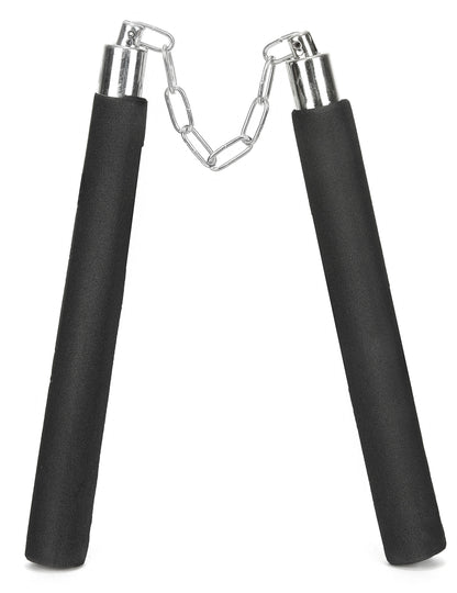 Nunchaku en mousse noir avec chaîne argentée