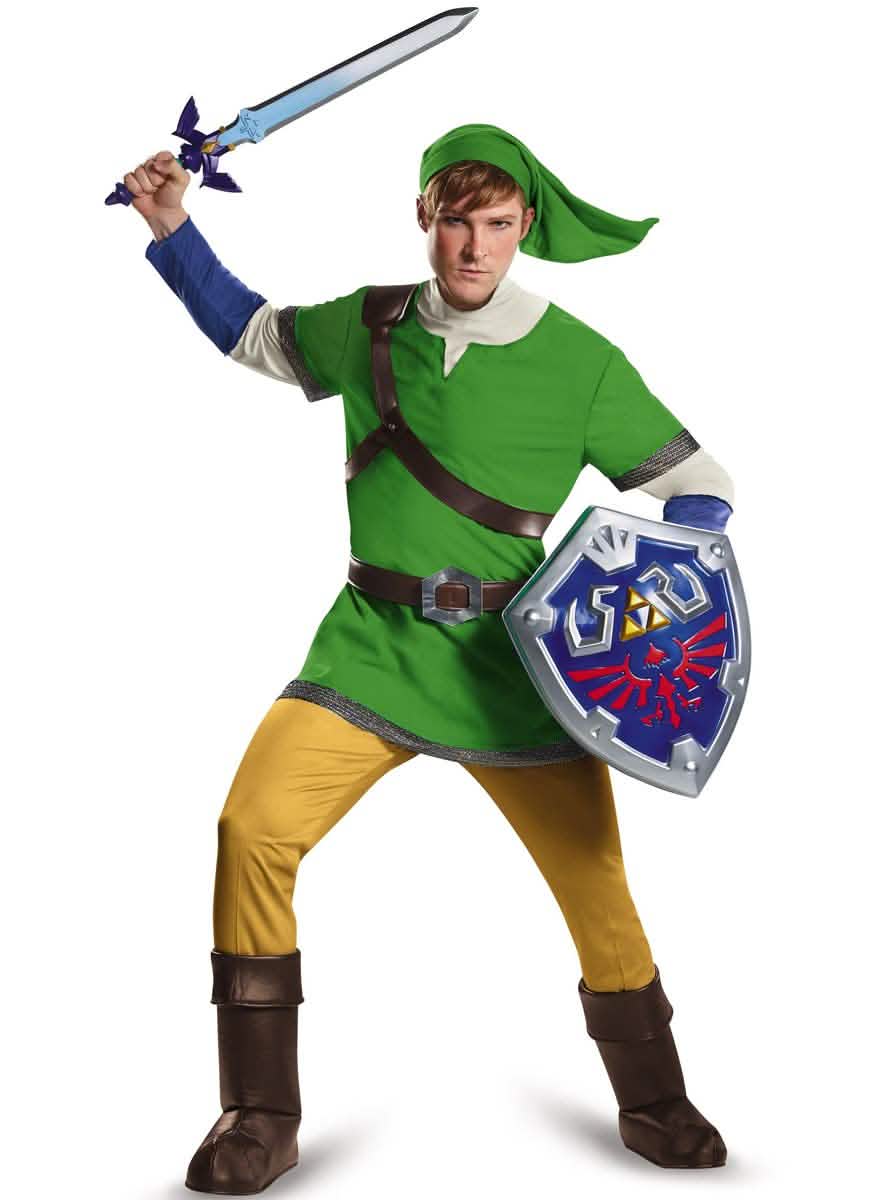 Llevado con el disfraz completo del Pack escudo y espada Link Legend of Zelda