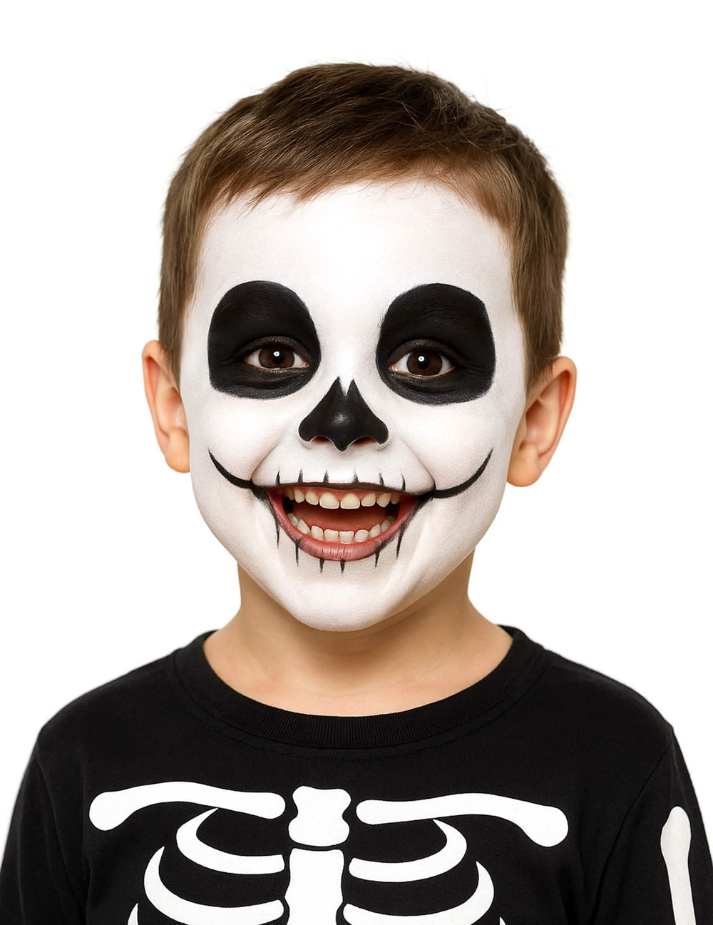 Maquillaje de esqueleto realizado con la paleta de maquillaje blanco y negro