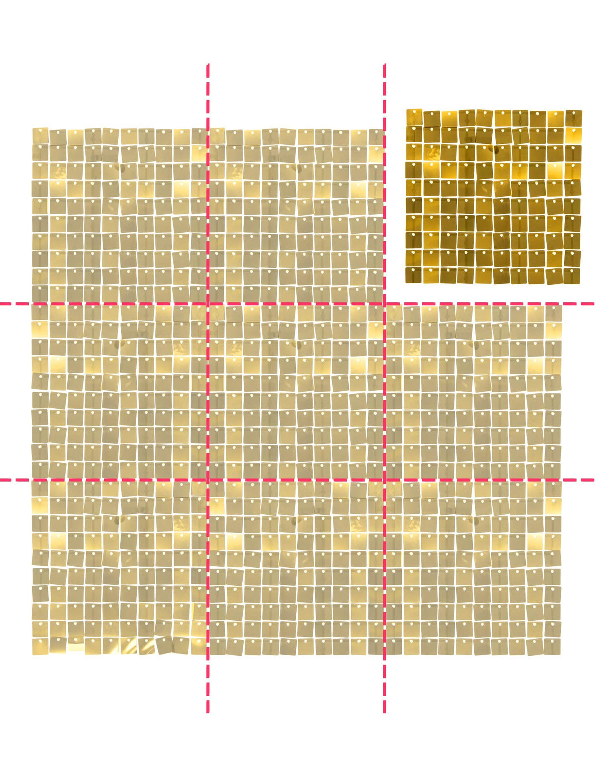Vue de l'assemblage de plusieurs unités du panneau de fond or brillant