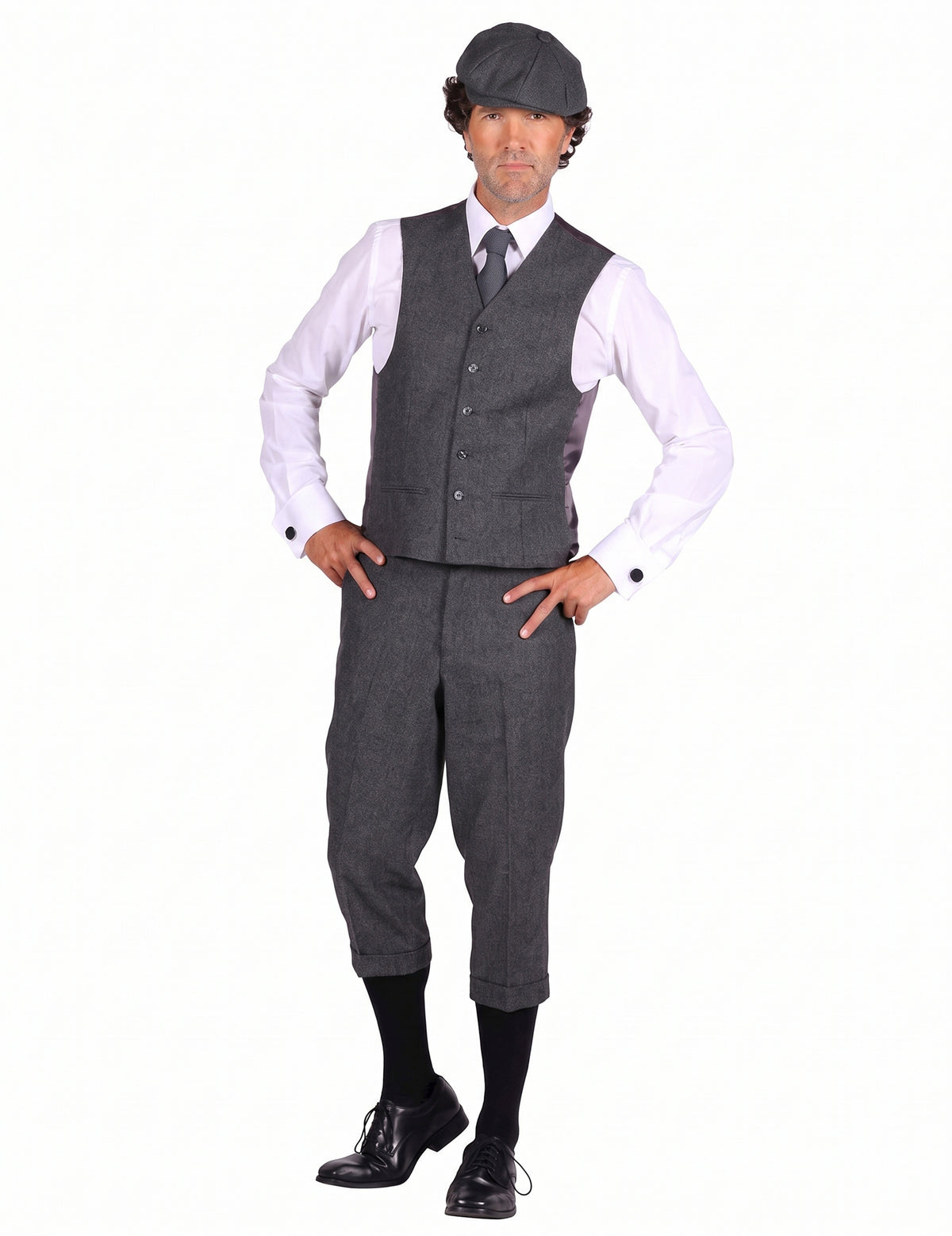 Pantalones cortos de gánster años 20 grises para hombre