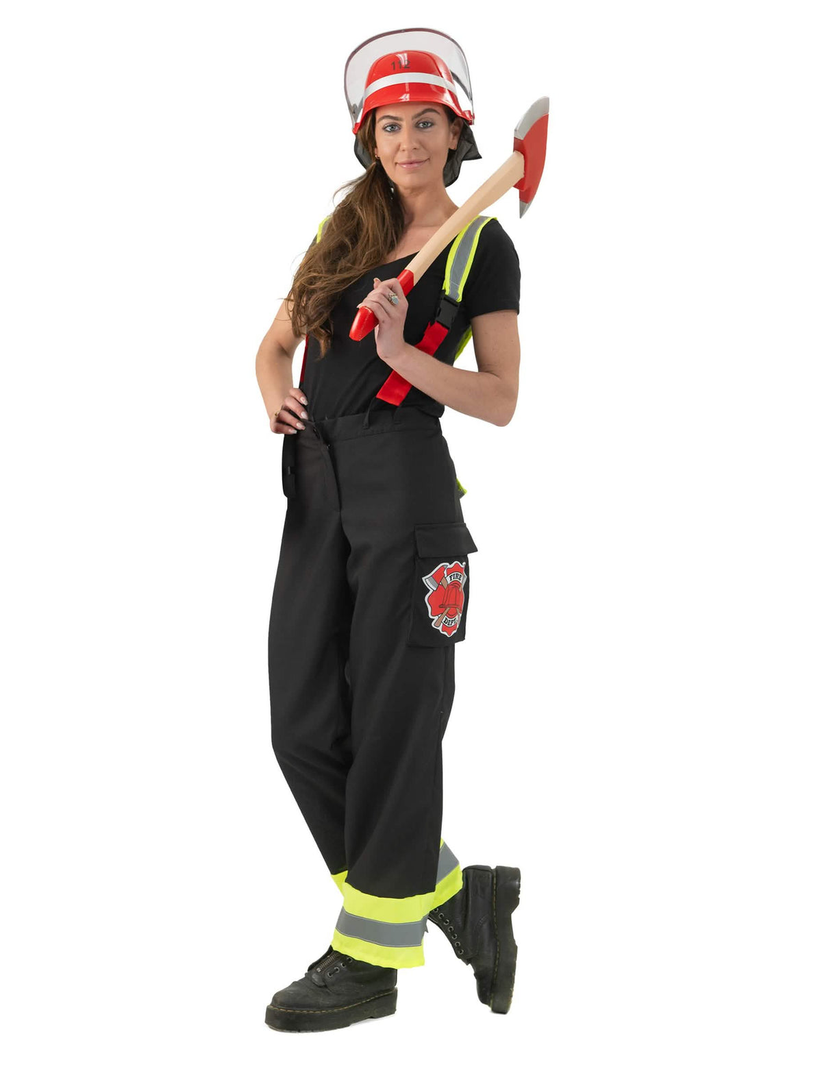 Pantalón de bombero negro con tirantes mujer