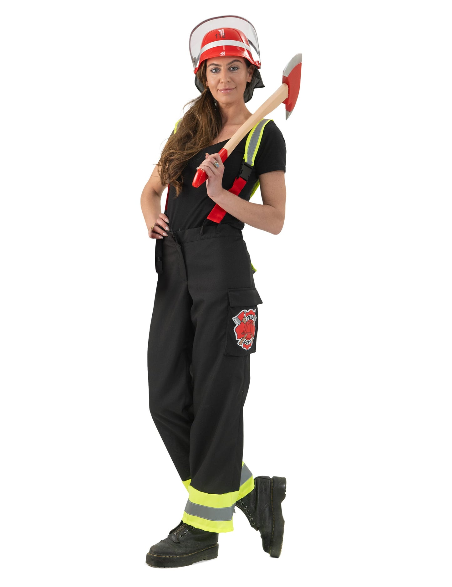 Pantalón de bombero negro con tirantes mujer