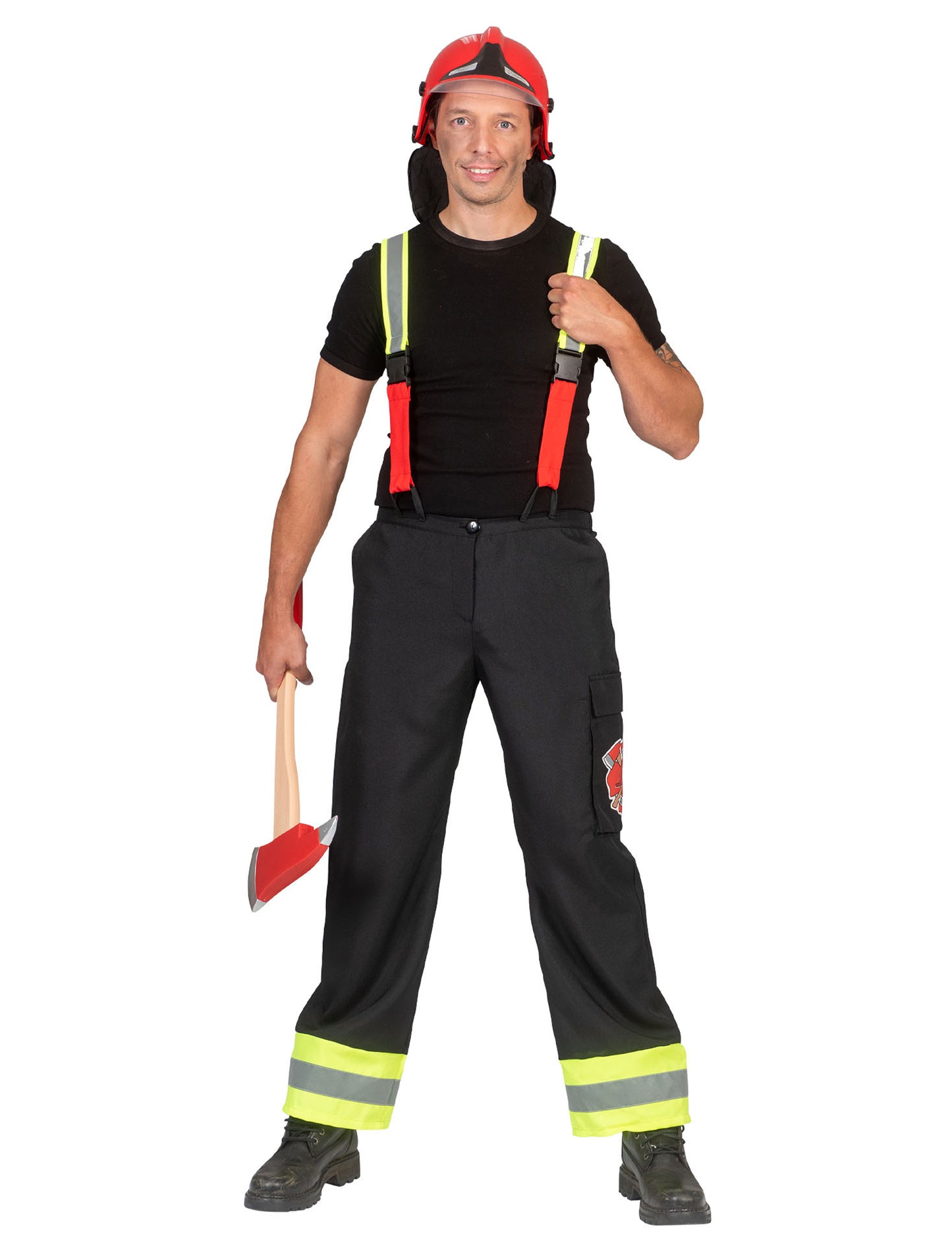 Pantalón de bombero negro con tirantes hombre