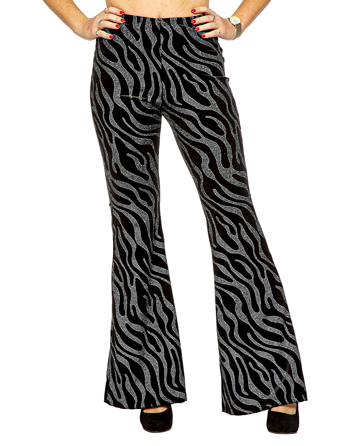Pantalones con ondas de lentejuelas plateadas para mujer