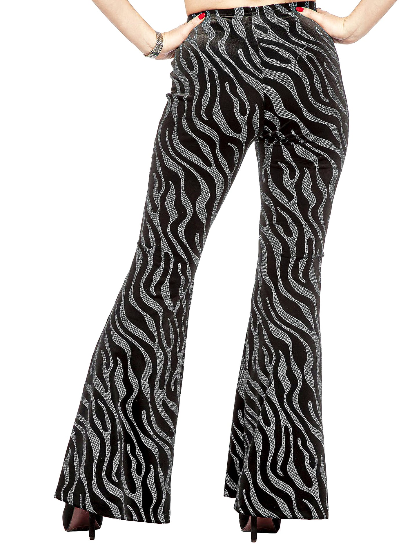 Pantalón festivo con ondas de lentejuelas plateadas para mujer