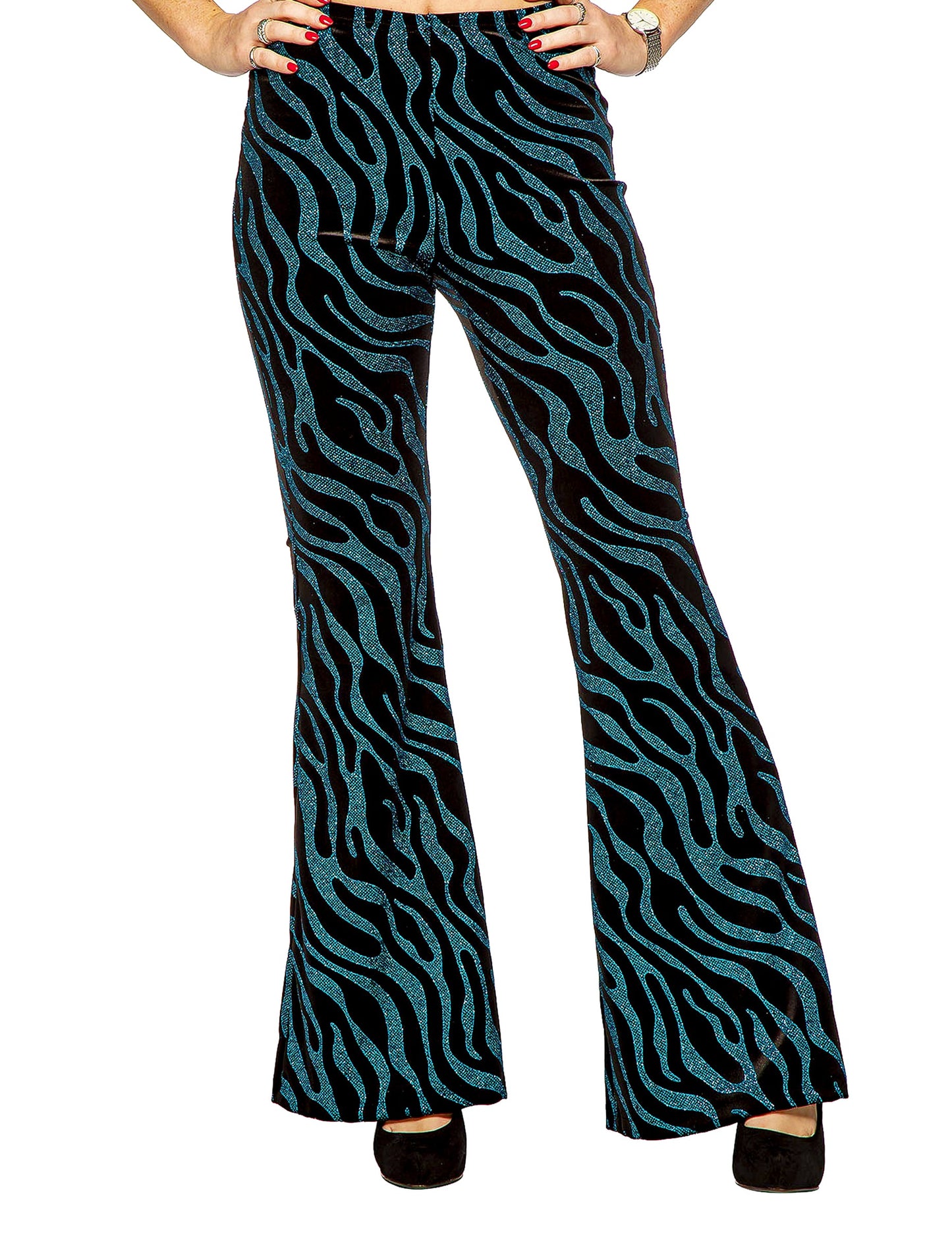 Pantalón festival con ondas de lentejuelas azules para mujer