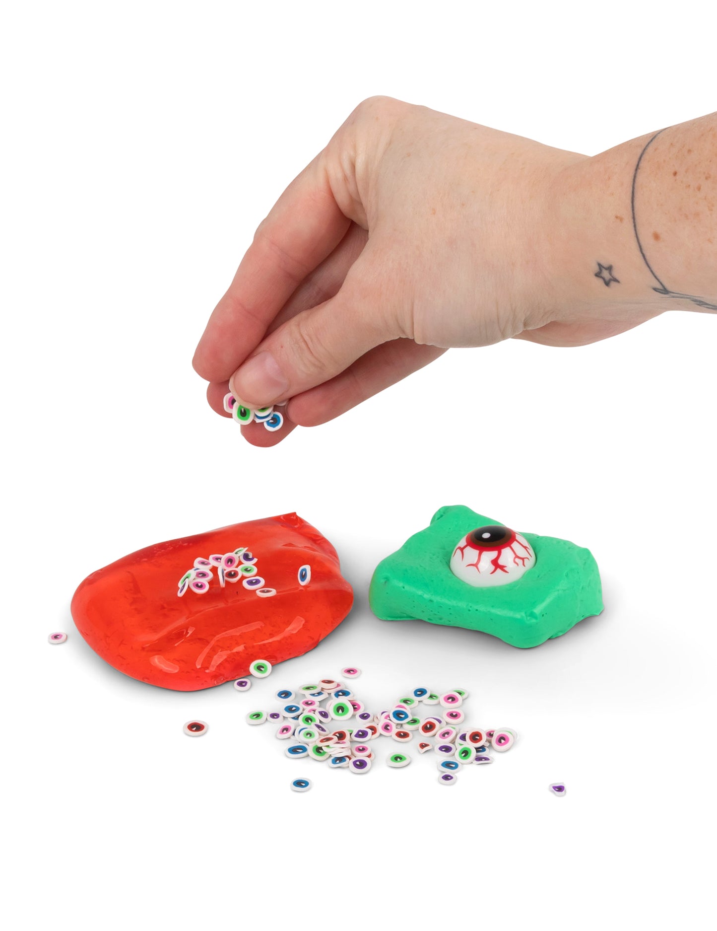 Masa y slime con globo ocular y mini ojos Scrunchems